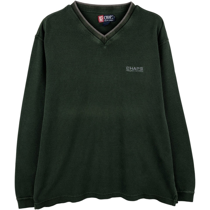 Ralph Lauren CHAPS V-neck long T-shirt, men's XL size cotton Green type dark green Vintage Second Hand
