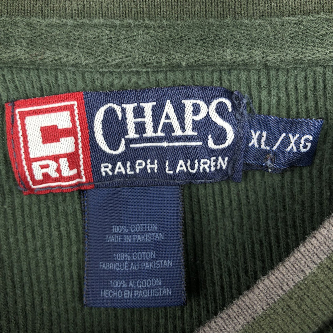 Ralph Lauren CHAPS V-neck long T-shirt, men's XL size cotton Green type dark green Vintage Second Hand