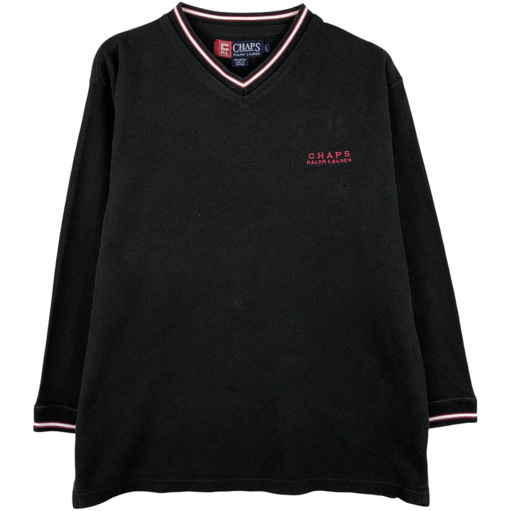 Ralph Lauren CHAPS V-neck long T-shirt, men's size L cotton black type Vintage Second Hand