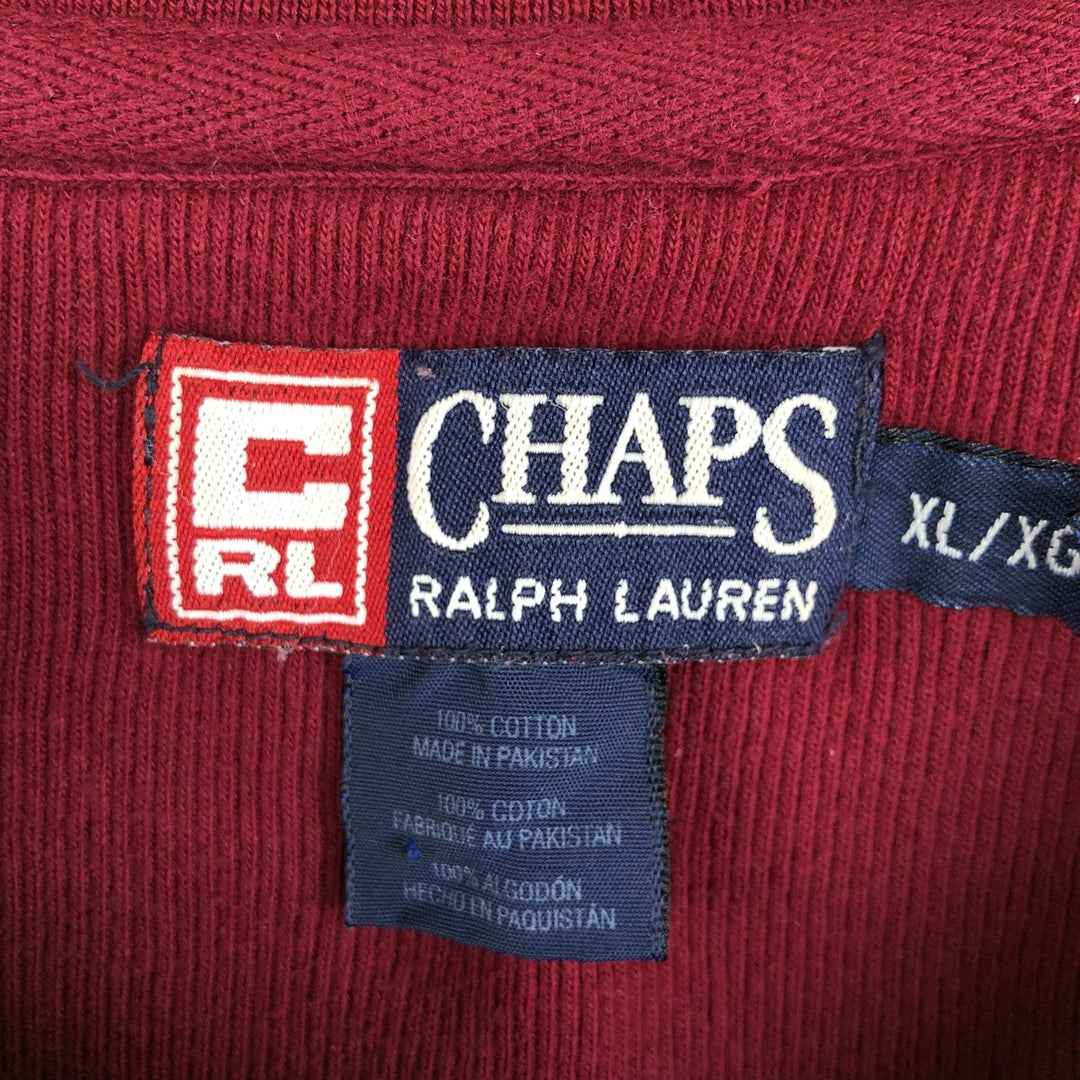 Ralph Lauren CHAPS V-neck long T-shirt, men's XL size cotton wine-red Vintage Second Hand
