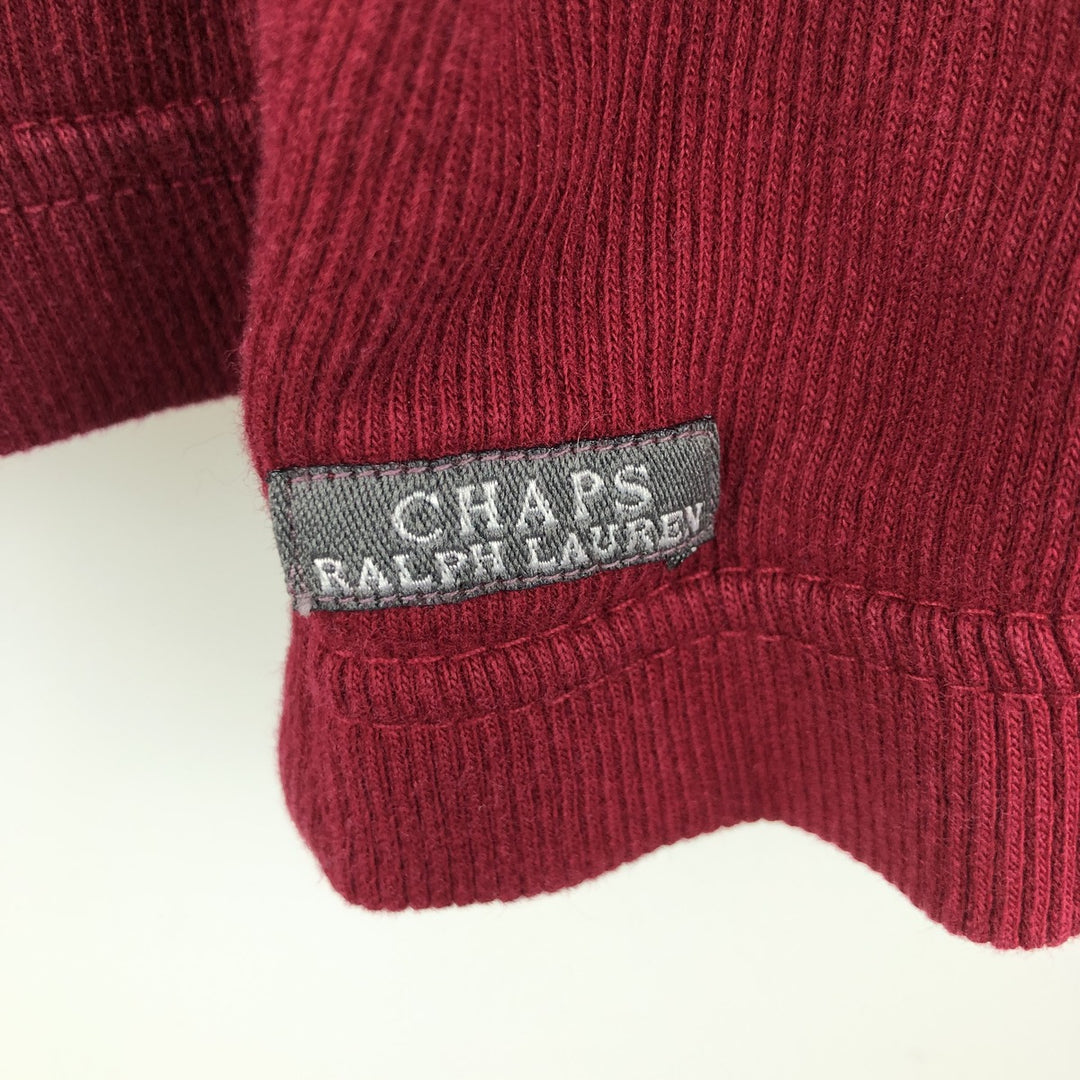 Ralph Lauren CHAPS V-neck long T-shirt, men's XL size cotton wine-red Vintage Second Hand
