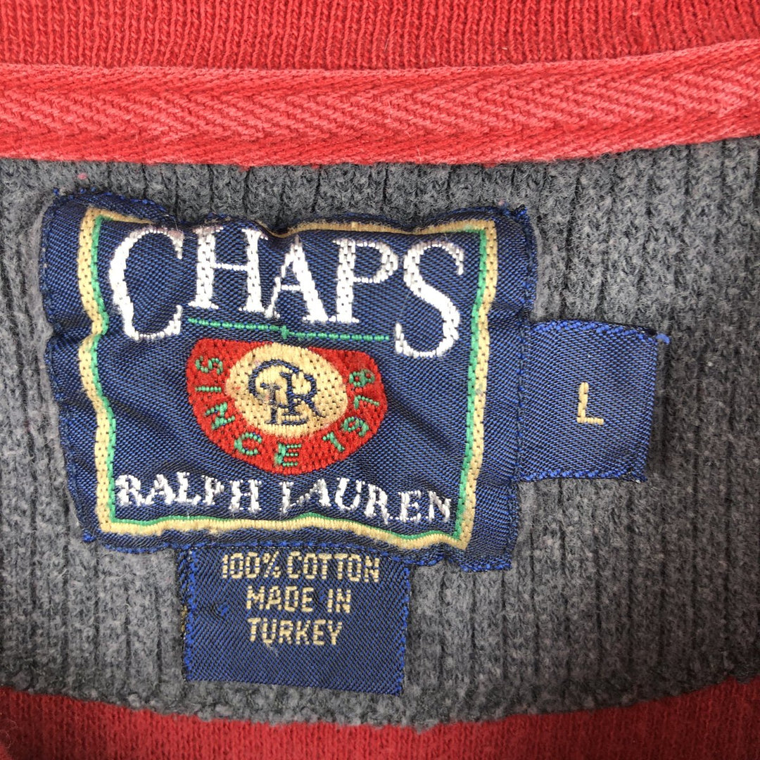 Vintage 1980'S Ralph Lauren Chaps Henley-neck long-sleeved T-shirt, size L, men's size L cotton red type Vintage Second Hand