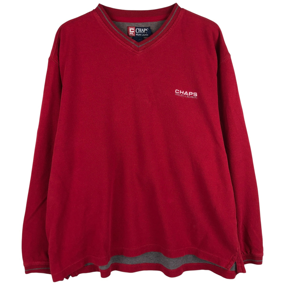 Ralph Lauren CHAPS V-neck long T-shirt, men's XL size cotton red type Vintage Second Hand
