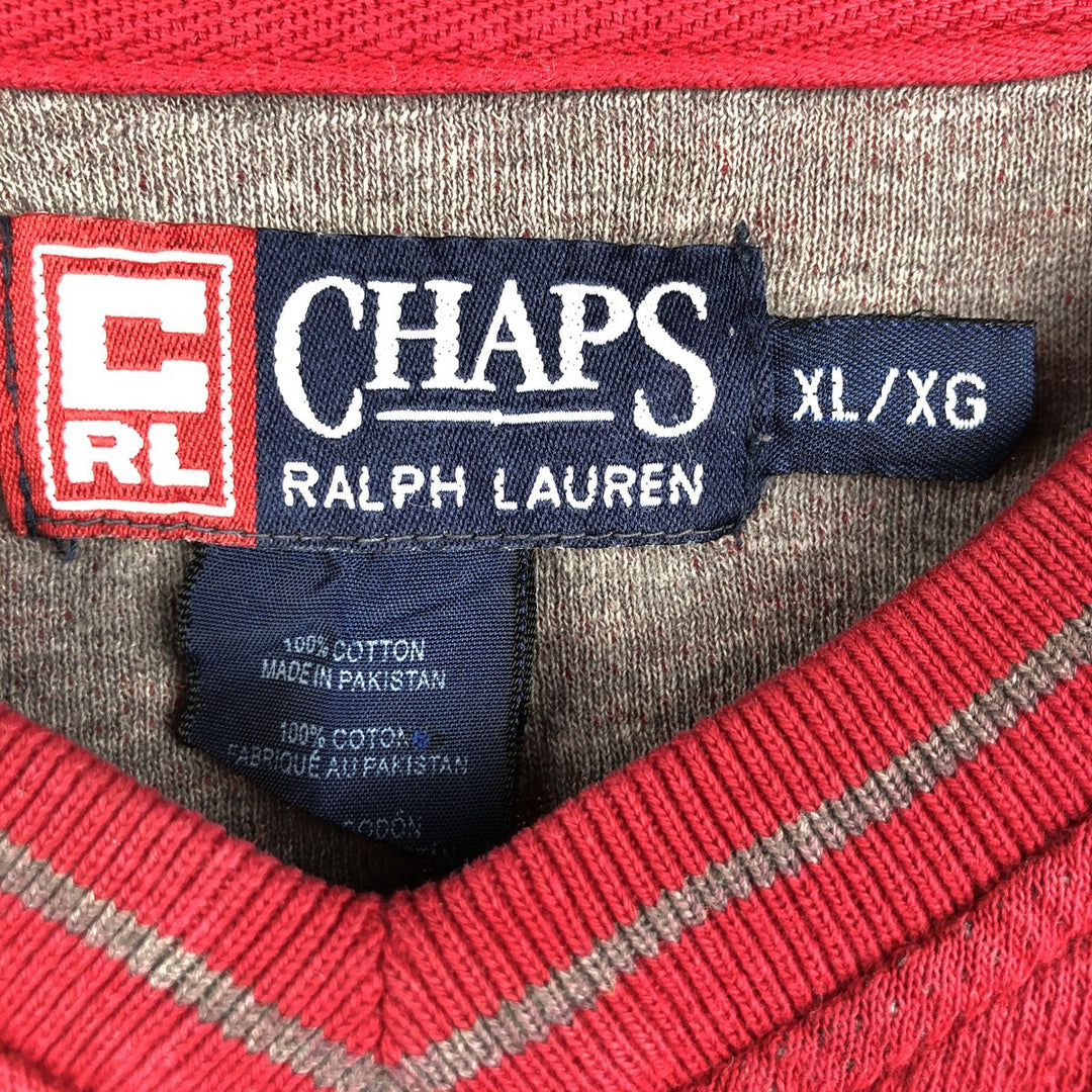 Ralph Lauren CHAPS V-neck long T-shirt, men's XL size cotton red type Vintage Second Hand