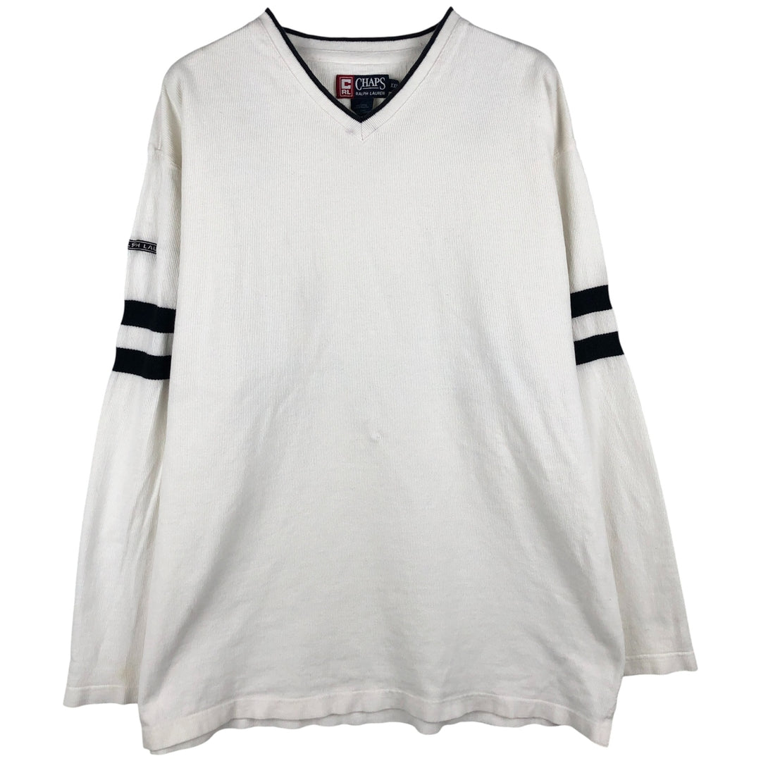 Ralph Lauren CHAPS V-neck long T-shirt, men's XXL cotton white type Vintage Second Hand