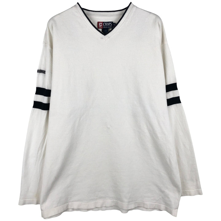 Ralph Lauren CHAPS V-neck long T-shirt, men's XXL cotton white type Vintage Second Hand