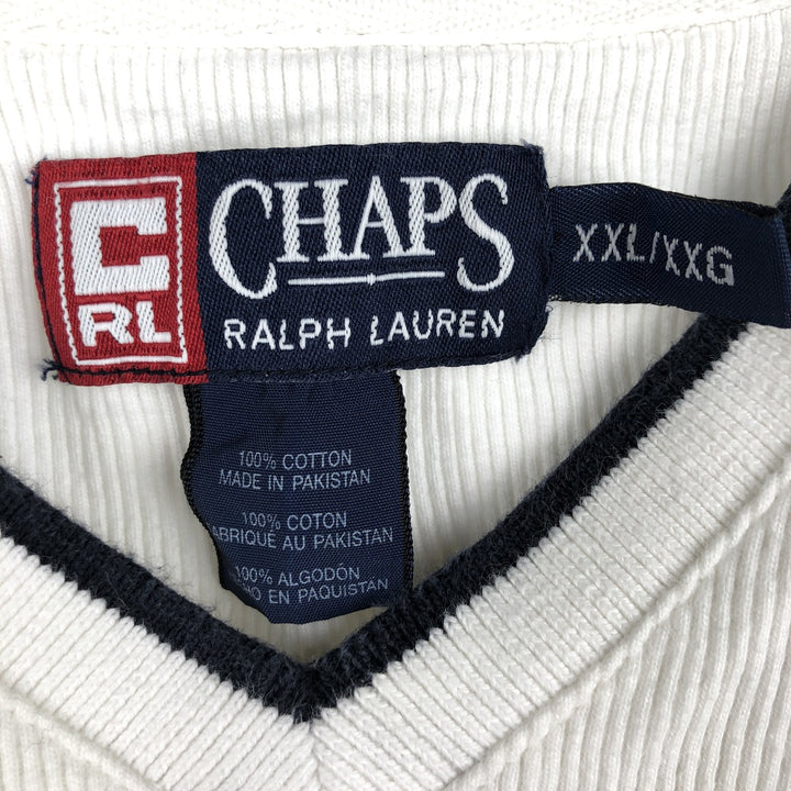 Ralph Lauren CHAPS V-neck long T-shirt, men's XXL cotton white type Vintage Second Hand