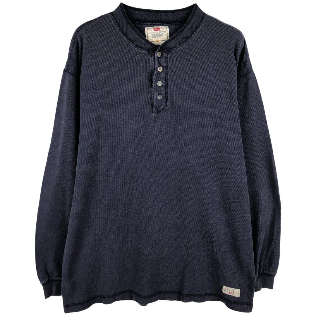 Levi's Henley neck long T-shirt, men's size L cotton navy blue type Vintage Second Hand