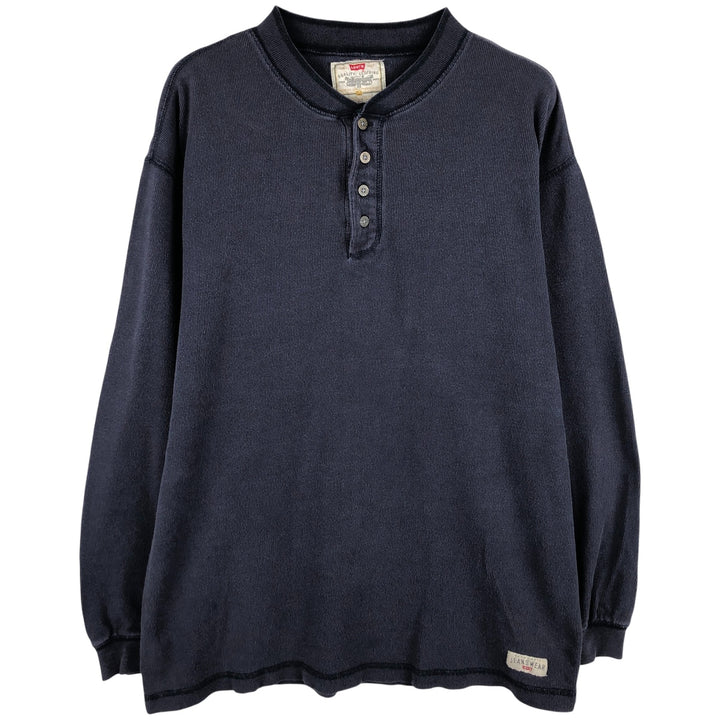 Levi's Henley neck long T-shirt, men's size L cotton navy blue type Vintage Second Hand