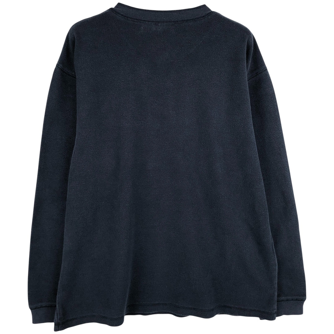 LLBean Henley Neck Long Sleeve T-Shirt, Made in Canada, Men's Size L cotton navy blue type Vintage Second Hand