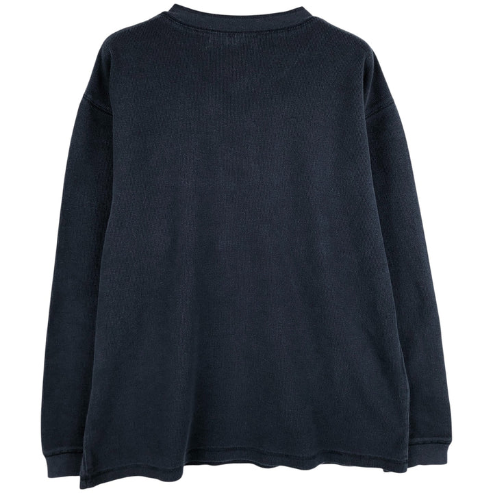 LLBean Henley Neck Long Sleeve T-Shirt, Made in Canada, Men's Size L cotton navy blue type Vintage Second Hand