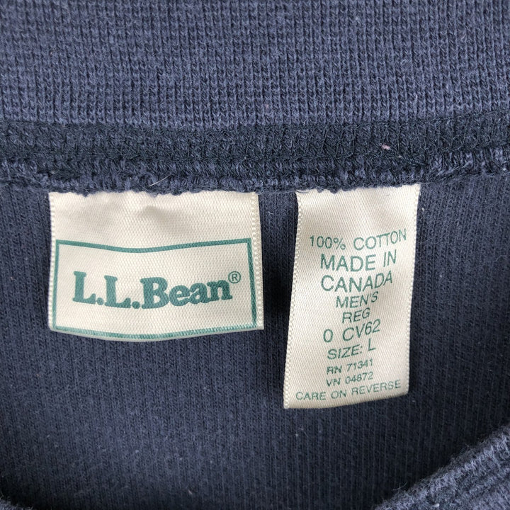 LLBean Henley Neck Long Sleeve T-Shirt, Made in Canada, Men's Size L cotton navy blue type Vintage Second Hand