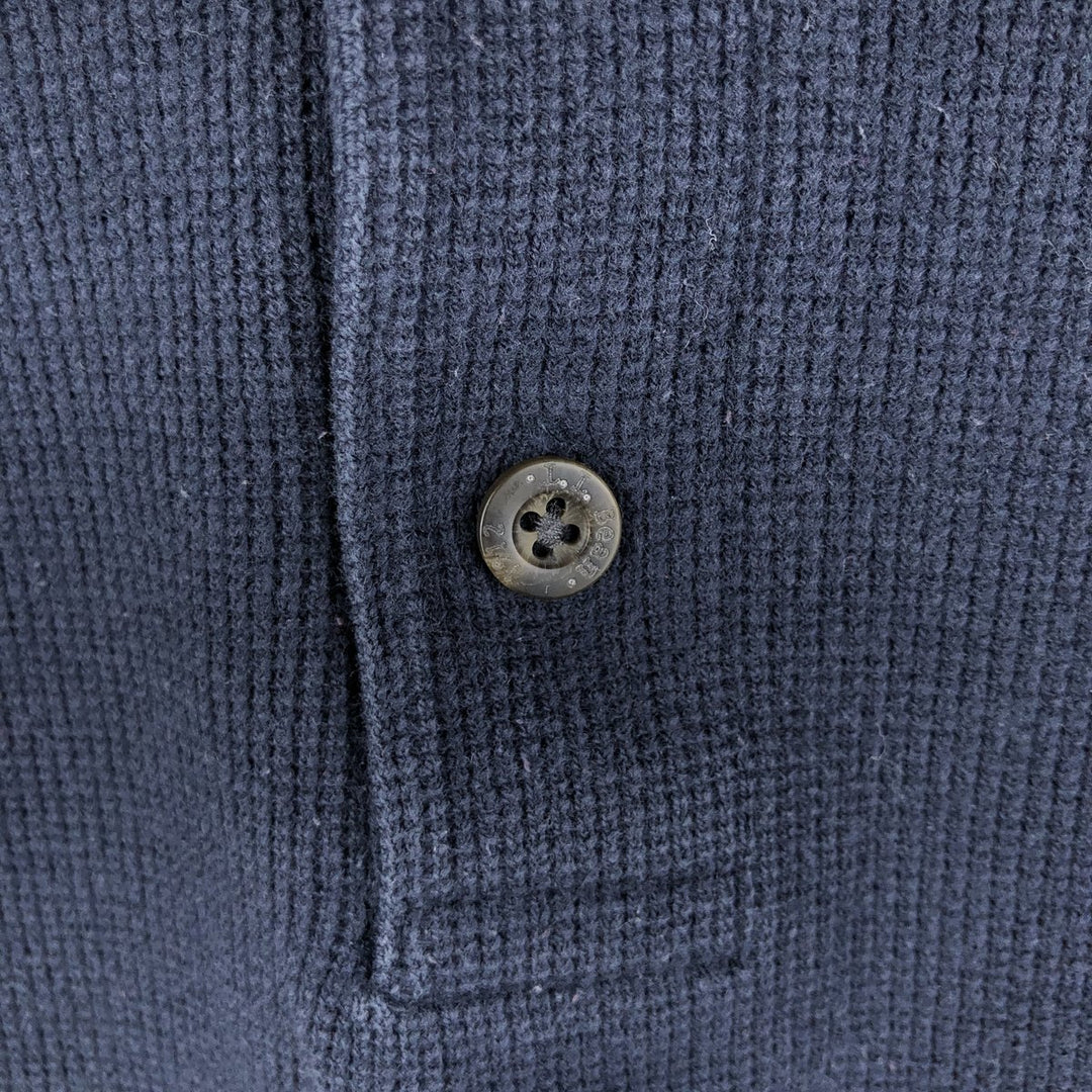 LLBean Henley Neck Long Sleeve T-Shirt, Made in Canada, Men's Size L cotton navy blue type Vintage Second Hand