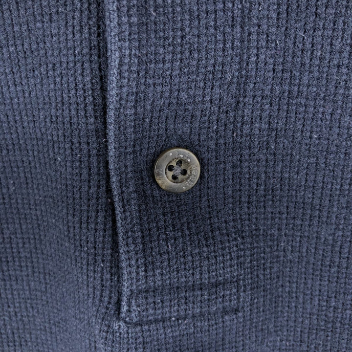 LLBean Henley Neck Long Sleeve T-Shirt, Made in Canada, Men's Size L cotton navy blue type Vintage Second Hand