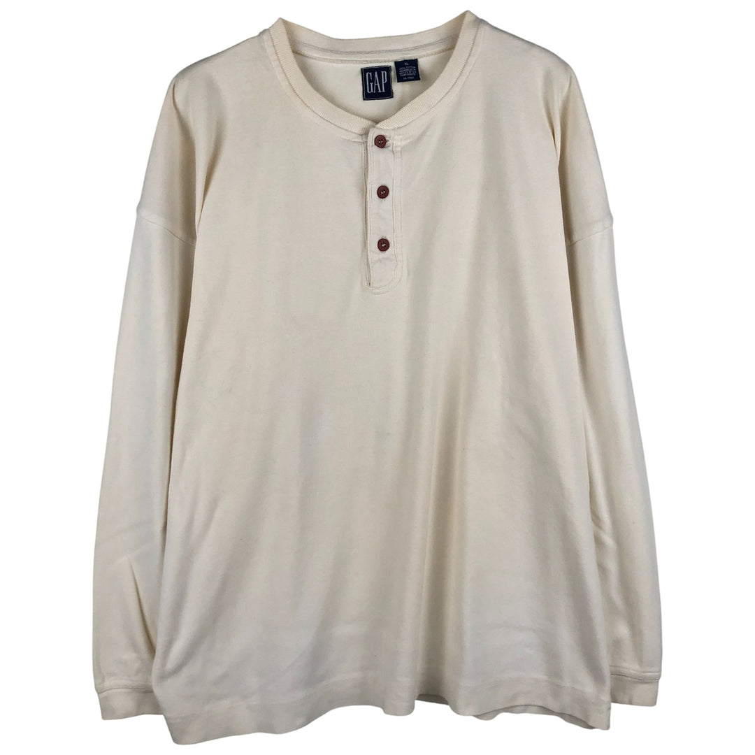 90'S GAP Vintage Henley Neck Long Sleeve T-Shirt, Men's XL cotton ivory Vintage Second Hand