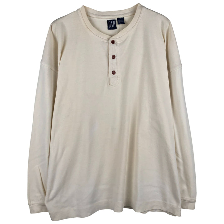 90'S GAP Vintage Henley Neck Long Sleeve T-Shirt, Men's XL cotton ivory Vintage Second Hand