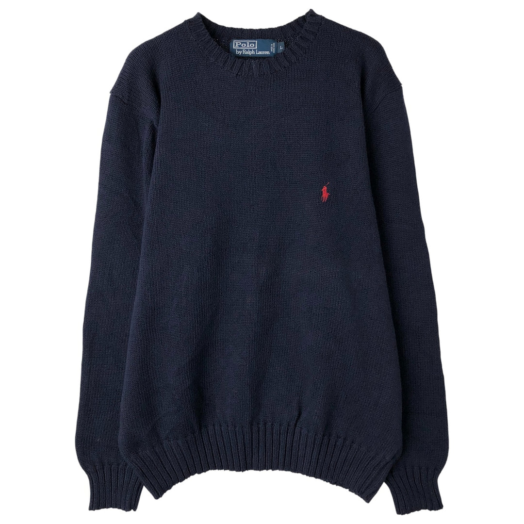 Ralph Lauren POLO by Ralph Lauren Cotton Knit Sweater Men's L size cotton navy blue type Vintage Second Hand