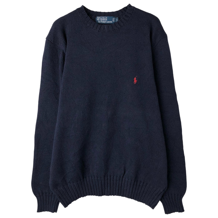 Ralph Lauren POLO by Ralph Lauren Cotton Knit Sweater Men's L size cotton navy blue type Vintage Second Hand