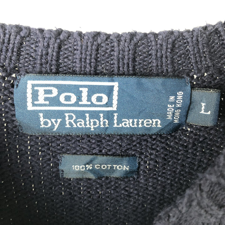 Ralph Lauren POLO by Ralph Lauren Cotton Knit Sweater Men's L size cotton navy blue type Vintage Second Hand