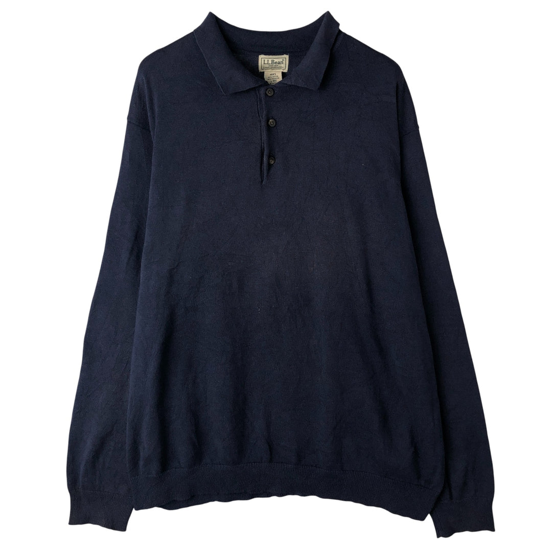 90s-00'S Vintage LLBean Men's Polo Knit Sweater, Size L cotton navy blue type Vintage Second Hand