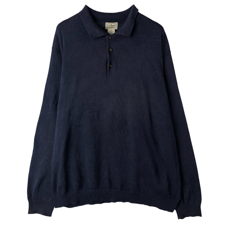 90s-00'S Vintage LLBean Men's Polo Knit Sweater, Size L cotton navy blue type Vintage Second Hand