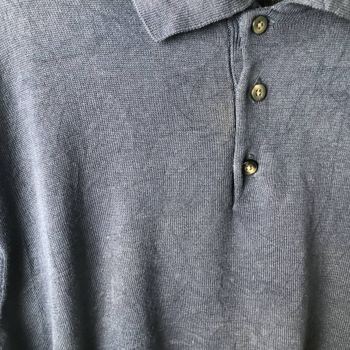 90s-00'S Vintage LLBean Men's Polo Knit Sweater, Size L cotton navy blue type Vintage Second Hand