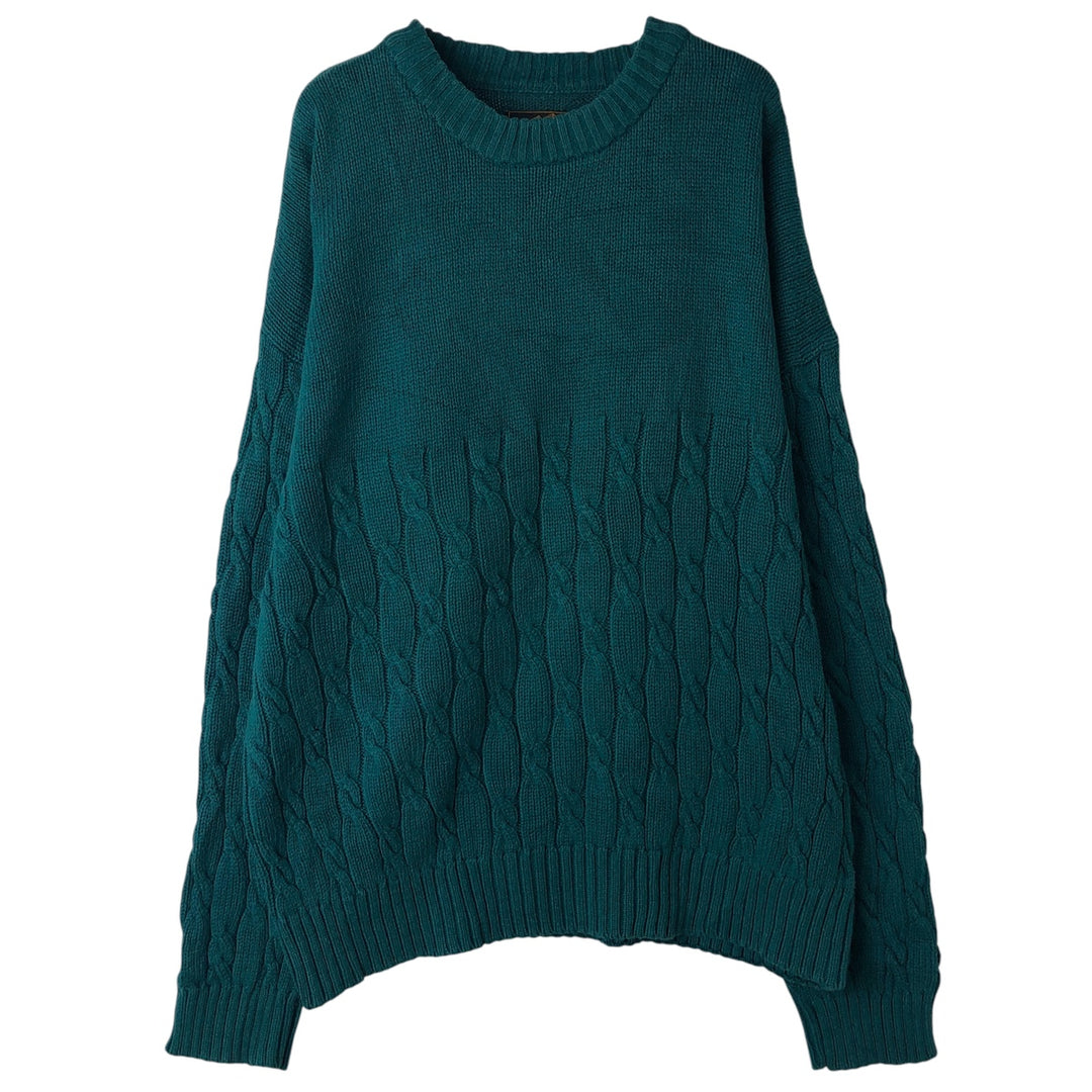 Vintage 80s-90'S Eddie Bauer cable knit cotton sweater with black tag, size L, men's cotton green type Vintage Second Hand