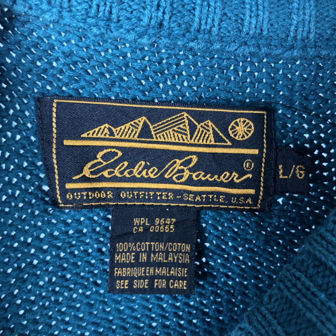 Vintage 80s-90'S Eddie Bauer cable knit cotton sweater with black tag, size L, men's cotton green type Vintage Second Hand