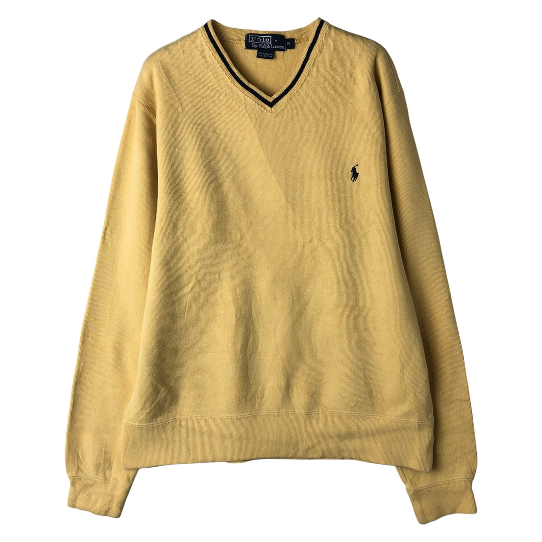 Ralph Lauren POLO by Ralph Lauren V-neck cotton knit sweater, men's size S cotton lemon yellow Vintage Second Hand