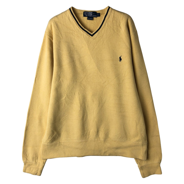 Ralph Lauren POLO by Ralph Lauren V-neck cotton knit sweater, men's size S cotton lemon yellow Vintage Second Hand