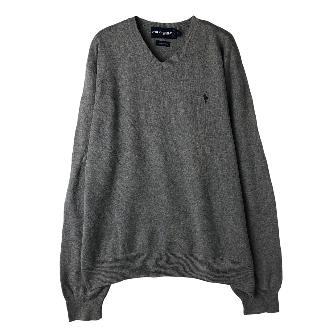 Ralph Lauren POLO GOLF V-neck cotton knit sweater, men's size L cotton gray type Vintage Second Hand