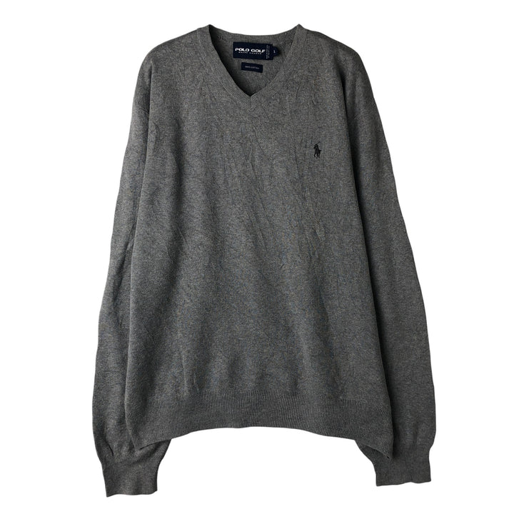 Ralph Lauren POLO GOLF V-neck cotton knit sweater, men's size L cotton gray type Vintage Second Hand