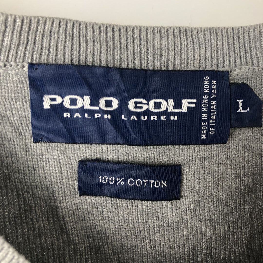 Ralph Lauren POLO GOLF V-neck cotton knit sweater, men's size L cotton gray type Vintage Second Hand