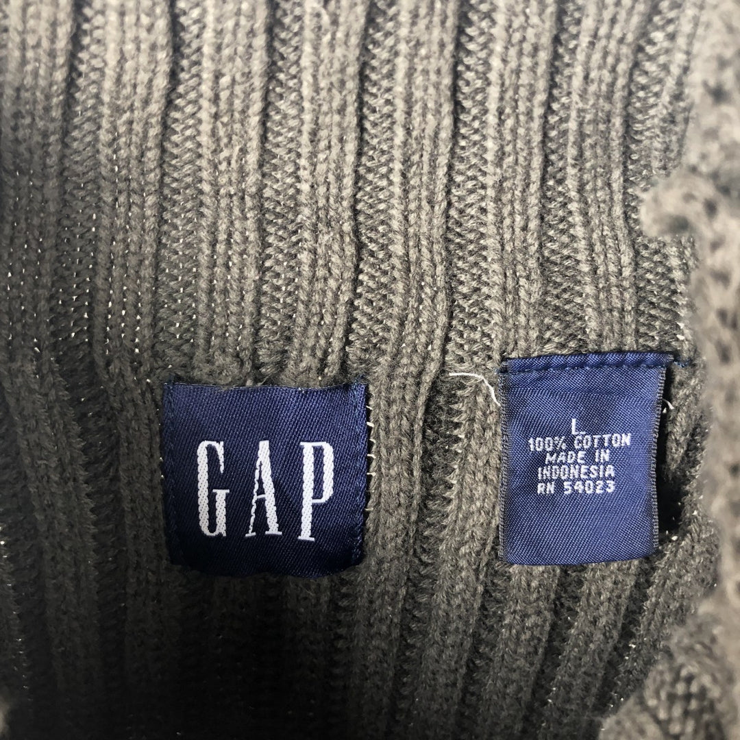 Vintage 90s-00'S GAP ribbed high-neck cotton knit sweater, men's size L. cotton Khaki type Vintage Second Hand