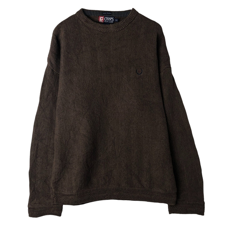 Ralph Lauren CHAPS Herringbone Cotton Knit Sweater, Men's Size L cotton brown type Vintage Second Hand