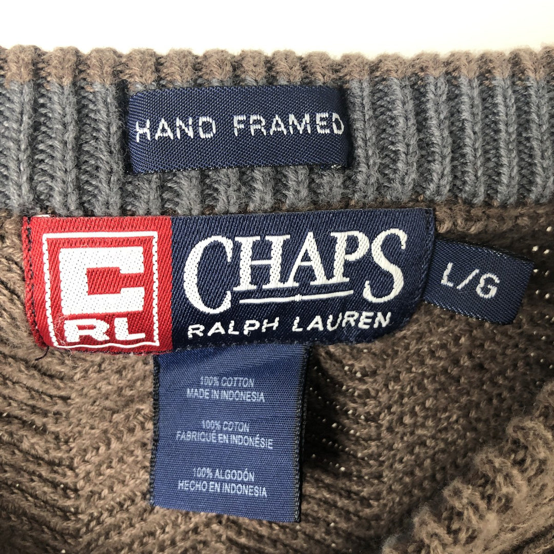 Ralph Lauren CHAPS Herringbone Cotton Knit Sweater, Men's Size L cotton brown type Vintage Second Hand