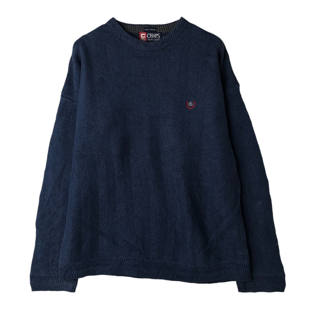 Ralph Lauren CHAPS herringbone cotton knit sweater, men's size M cotton blue type Vintage Second Hand