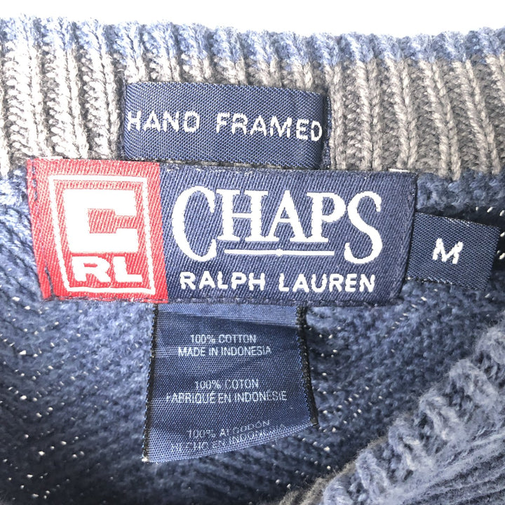 Ralph Lauren CHAPS herringbone cotton knit sweater, men's size M cotton blue type Vintage Second Hand