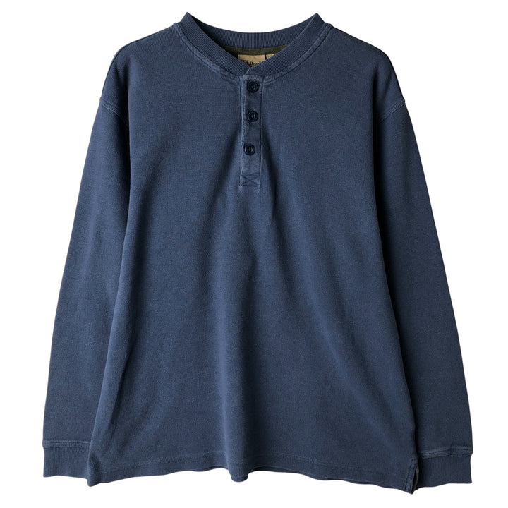 90s-00'S LLBean Waffle Henley T-Shirt, Men's Size L cotton Navy blue Vintage Second Hand