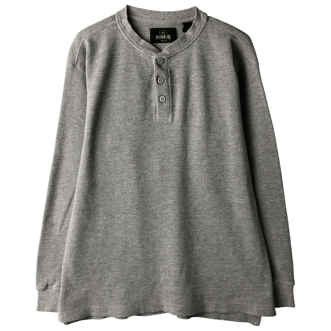 90s-00'S Red Head Henley Neck Thermal Long T-Shirt, Waffle, Men's Size M, Vintage cotton gray type Vintage Second Hand