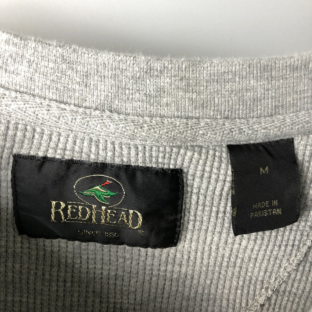 90s-00'S Red Head Henley Neck Thermal Long T-Shirt, Waffle, Men's Size M, Vintage cotton gray type Vintage Second Hand