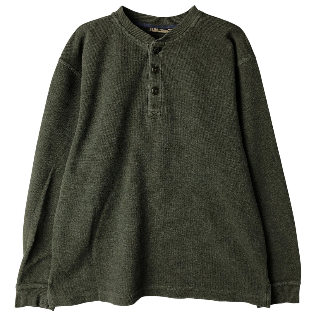 90s-00'S LLBean Henley Neck Thermal Long T-Shirt, Waffle, Men's Size M cotton Green type dark green Vintage Second Hand