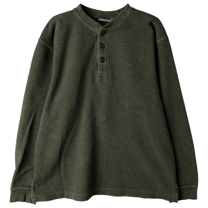 90s-00'S LLBean Henley Neck Thermal Long T-Shirt, Waffle, Men's Size M cotton Green type dark green Vintage Second Hand