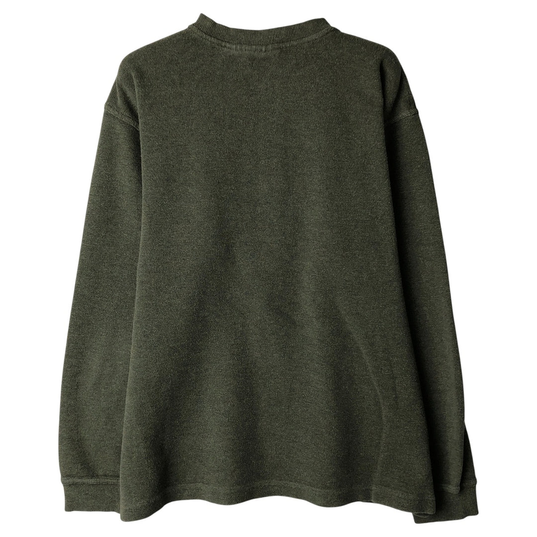 90s-00'S LLBean Henley Neck Thermal Long T-Shirt, Waffle, Men's Size M cotton Green type dark green Vintage Second Hand