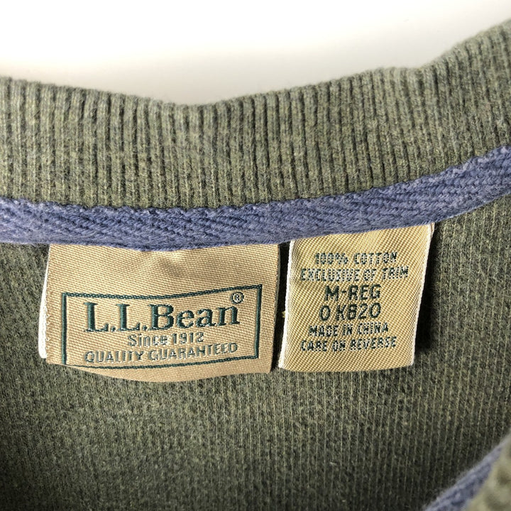90s-00'S LLBean Henley Neck Thermal Long T-Shirt, Waffle, Men's Size M cotton Green type dark green Vintage Second Hand