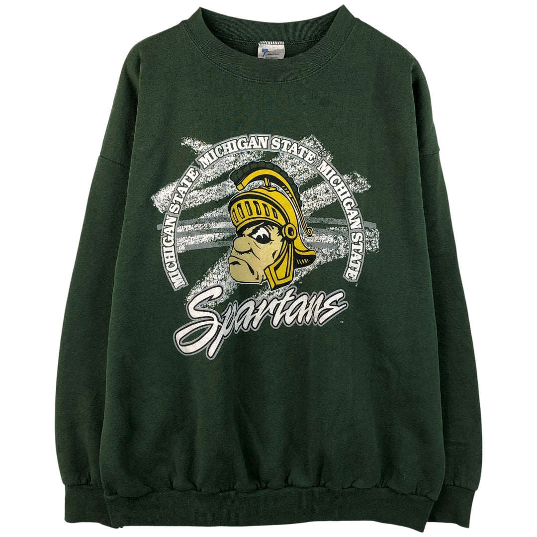 90'S Trau and Loevner Michigan State University College Character Sweatshirt, Made in USA, Men's Size XXXL cotton Green type dark green Vintage Second Hand