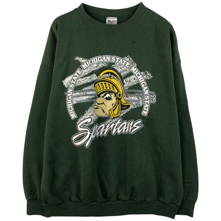 90'S Trau and Loevner Michigan State University College Character Sweatshirt, Made in USA, Men's Size XXXL cotton Green type dark green Vintage Second Hand