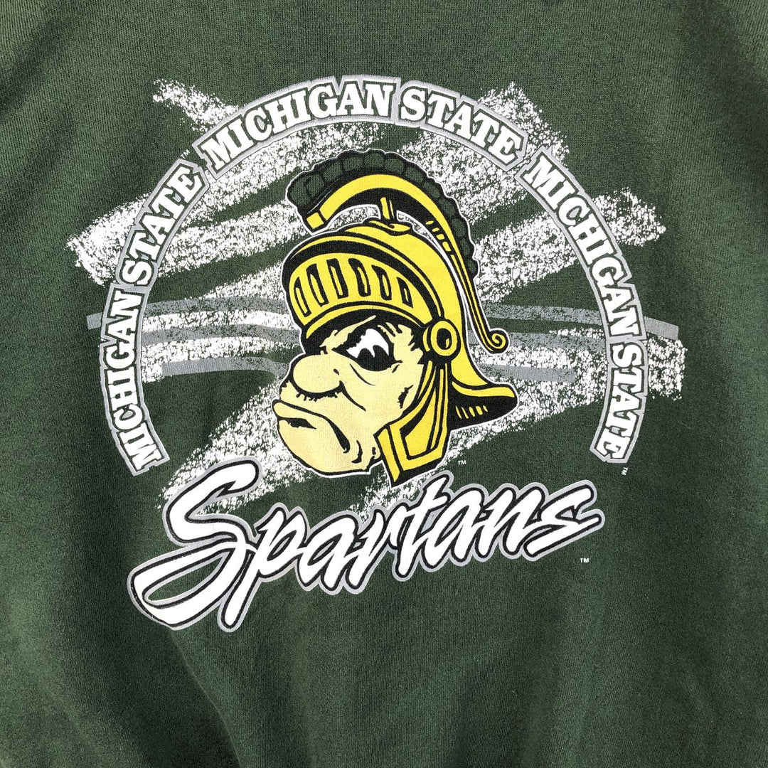 90'S Trau and Loevner Michigan State University College Character Sweatshirt, Made in USA, Men's Size XXXL cotton Green type dark green Vintage Second Hand
