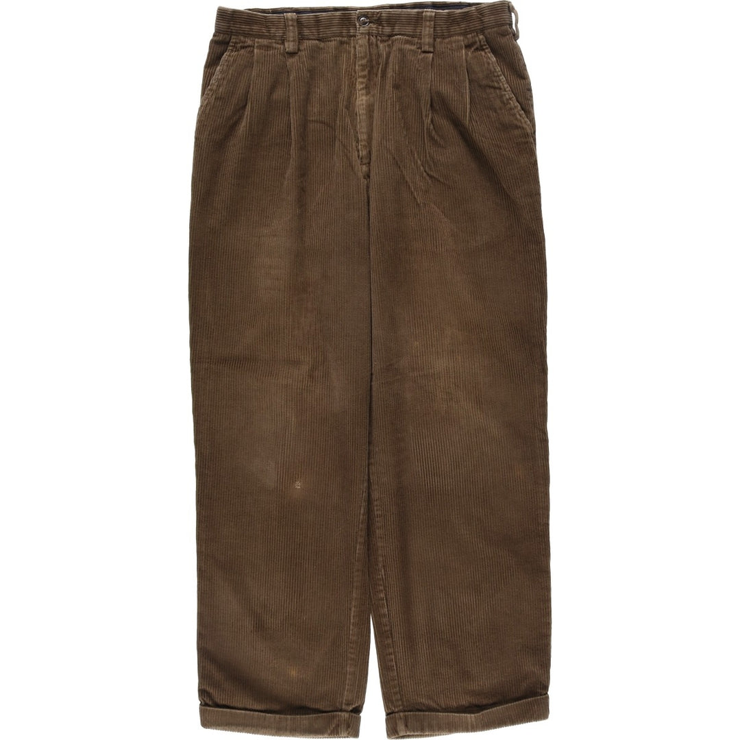 Craft and Barrow Men's Wide-Ribbed Two-Pleated Corduroy Pants, Size W34 cotton beige type brown Vintage Second Hand