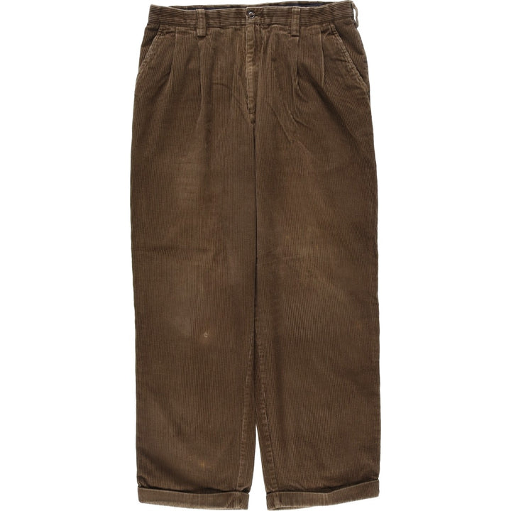 Craft and Barrow Men's Wide-Ribbed Two-Pleated Corduroy Pants, Size W34 cotton beige type brown Vintage Second Hand